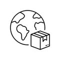 World Wide Delivery Parcel Box and Globe Line Icon. International Shipping Industry Linear Pictogram. Global Worldwide Royalty Free Stock Photo