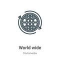 World wide outline vector icon. Thin line black world wide icon, flat vector simple element illustration from editable multimedia Royalty Free Stock Photo