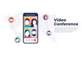 World wide video conference on mobile concept. Videoconferencing and online meeting banner.