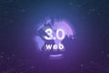 World wide web 3.0 based on blockchain technology and earth concept illustration on purple background with network nodes
