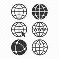 World wide web concept globe icon set. Planet web symbol set. Globe icons Royalty Free Stock Photo