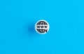 World wide web www symbol on a ball button on blue background Royalty Free Stock Photo