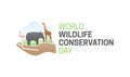 World Wildlife Conservation Day Isolated Logo Icon with Hand