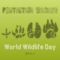 World Wildlife Day background with with animals tracks. Vector illustration for you design, card, banner, poster