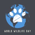 World Wildlife Day card or background. Animals track. Vector illustration for you design, card, banner, poster, calendar or Royalty Free Stock Photo