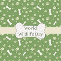 World wildlife day vector car with animal traces and bones