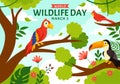 World Wildlife Day Vector Illustration on March 3 with Various a Animals to Protection Animal and Preserve Their Habitat in Forest Royalty Free Stock Photo