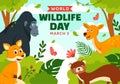 World Wildlife Day Vector Illustration on March 3 with Various a Animals to Protection Animal and Preserve Their Habitat in Forest Royalty Free Stock Photo