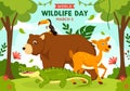 World Wildlife Day Vector Illustration on March 3 with Various a Animals to Protection Animal and Preserve Their Habitat in Forest Royalty Free Stock Photo