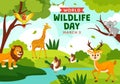 World Wildlife Day Vector Illustration on March 3 with Various a Animals to Protection Animal and Preserve Their Habitat in Forest Royalty Free Stock Photo