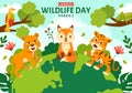 World Wildlife Day Vector Illustration on March 3 with Various a Animals to Protection Animal and Preserve Their Habitat in Forest Royalty Free Stock Photo