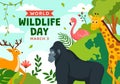 World Wildlife Day Vector Illustration on March 3 with Various a Animals to Protection Animal and Preserve Their Habitat in Forest Royalty Free Stock Photo