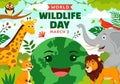 World Wildlife Day Vector Illustration on March 3 with Various a Animals to Protection Animal and Preserve Their Habitat in Forest Royalty Free Stock Photo