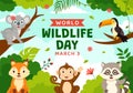 World Wildlife Day Vector Illustration on March 3 with Various a Animals to Protection Animal and Preserve Their Habitat in Forest Royalty Free Stock Photo