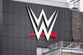 World Wrestling Entertainment, Inc. also known as WWE logo on corporate headquarters building in Connecticut Royalty Free Stock Photo