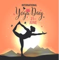 World Yoga Day vector illustration, sunset background