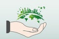 The world in your hands ecology concept.Green cities help the world with eco-friendly concept idea.with globe and tree background. Royalty Free Stock Photo