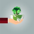 The world in your hands ecology concept.Green cities help the world with eco-friendly concept idea.with globe and tree background Royalty Free Stock Photo