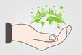 The world in your hands ecology concept.Green cities help the world with eco-friendly concept idea.with globe and tree background. Royalty Free Stock Photo