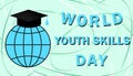 World Youth skills day vector logo clip art globe with academic corner-cap and text. All elements are isolated