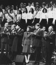 Edgar Bronfman, Yisrael Lau, Leah Rabin, & Shimon Peres at Shalom Chaver Memorial Tribute to Yitzhak Ravin in NYC in 1995 Royalty Free Stock Photo