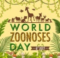 World zoonoses day on 6 July cartoon poster Royalty Free Stock Photo