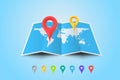 Worldmap With Set Of Multicolored Map Pointers. Vector Template For Your Modern Design Royalty Free Stock Photo
