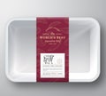 Worlds Best Beef Abstract Vector Plastic Tray Container Cover. Premium Meat Packaging Design Label Layout. Hand Drawn