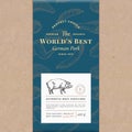 Worlds Best Pork Abstract Vector Craft Paper Vintage Cover Layout. Premium Meat Packaging Design Label. Hand Drawn Pig