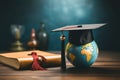 Worldwide academic achievement Graduation cap and globe, international learning
