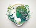 Worldwide animal day concept, a stunning girl silhouette with leafs on it