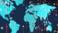 Worldwide digital schematic map view with business profit stock candle sticks