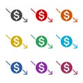 Worldwide economy crisis icon. Set icons colorful Royalty Free Stock Photo