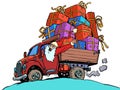 Worldwide gift delivery from best service. The atmosphere of December and the upcoming holidays. Santa Claus is driving