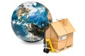 Worldwide household moving services concept. Hydraulic hand pall