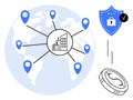 Global Network Connections with Security Shield and Digital Finance Coin Royalty Free Stock Photo