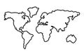 Worldwide map outline continents isolated black and white Royalty Free Stock Photo