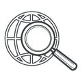 Worldwide search, globe and magnifying glass, isolated icon Royalty Free Stock Photo