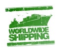 Worldwide shipping rubber stamp vector imprint with cargo ship