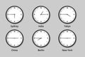 Worldwide time zone clocks illustration