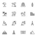 Worldwide travel line icons set