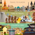 Worldwide travel set with famous skyline attractions