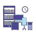 Worlplace desk computer bookshelf clock Royalty Free Stock Photo