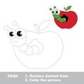 Worm and apple. Game to be traced. Vector trace game.