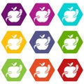 Worm apple icons set 9 vector