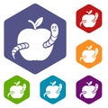 Worm apple icons vector hexahedron