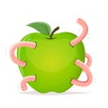 Cartoon worm eating a big apple