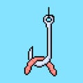 Worm bait on fishing hook pixel art vector drawing Royalty Free Stock Photo