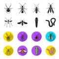 Worm, centipede, wasp, bee, hornet .Insects set collection icons in black,flet style vector symbol stock illustration