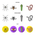 Worm, centipede, wasp, bee, hornet .Insects set collection icons in cartoon,flat,monochrome style vector symbol stock Royalty Free Stock Photo